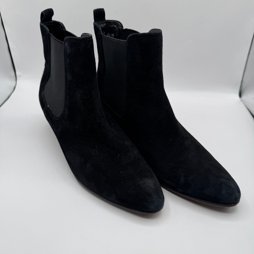 Sam Edelman Chelsea Boots Womens 9.5 Black Suede Pointed Toe Block Heel Ankle